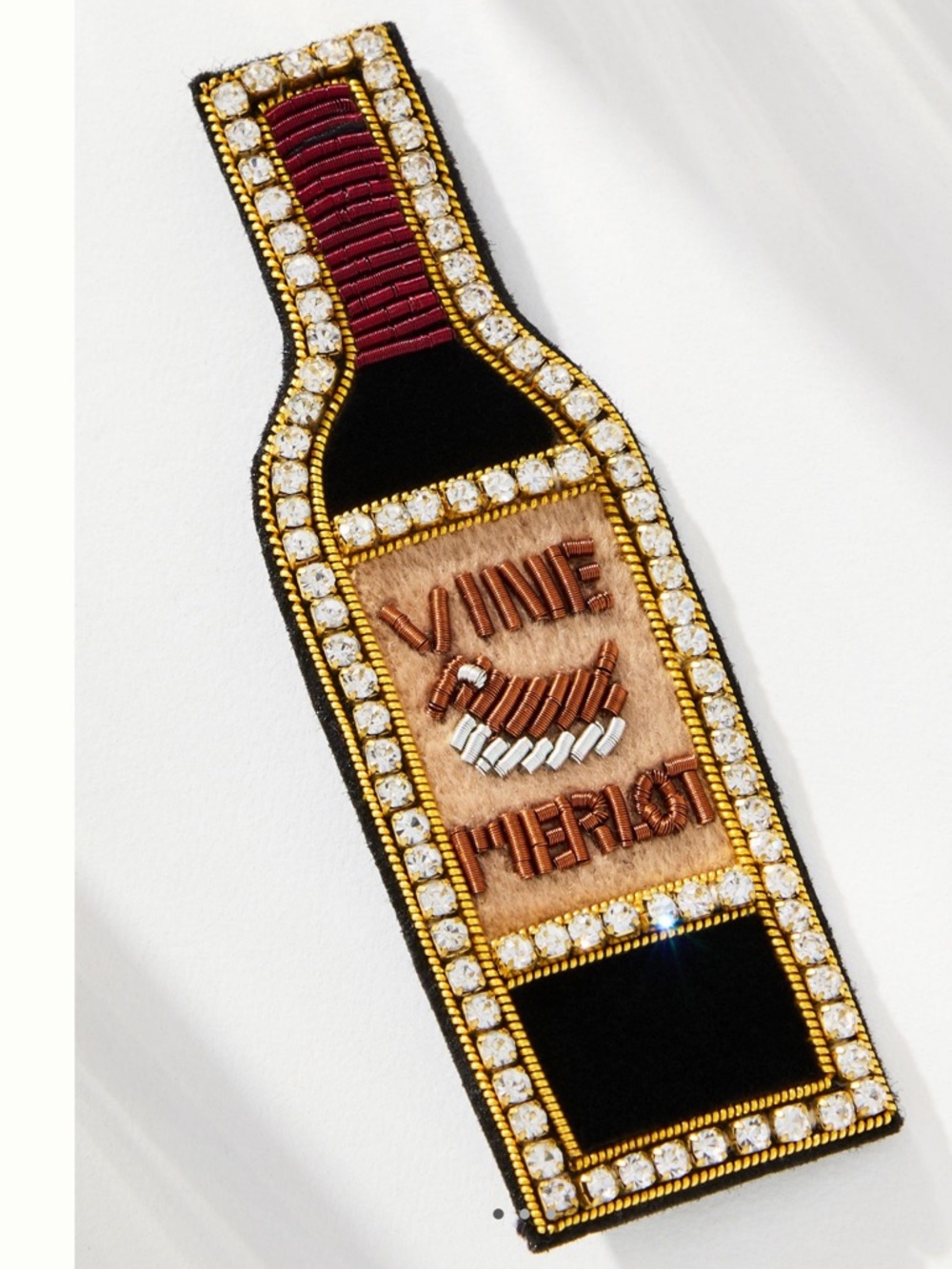 NWT Anthro Merlot Wine Bottle Large Beaded Icon Brooch